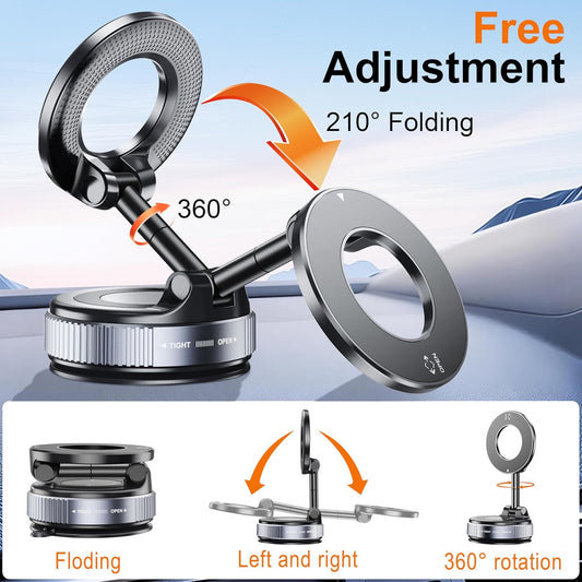 Car Phone Holder for Magsafe - 360° Adjustable Magnetic Suction Cup Phone Mount for iPhone 17 16 15 14 13 12 Series, Dashboard & Windshield