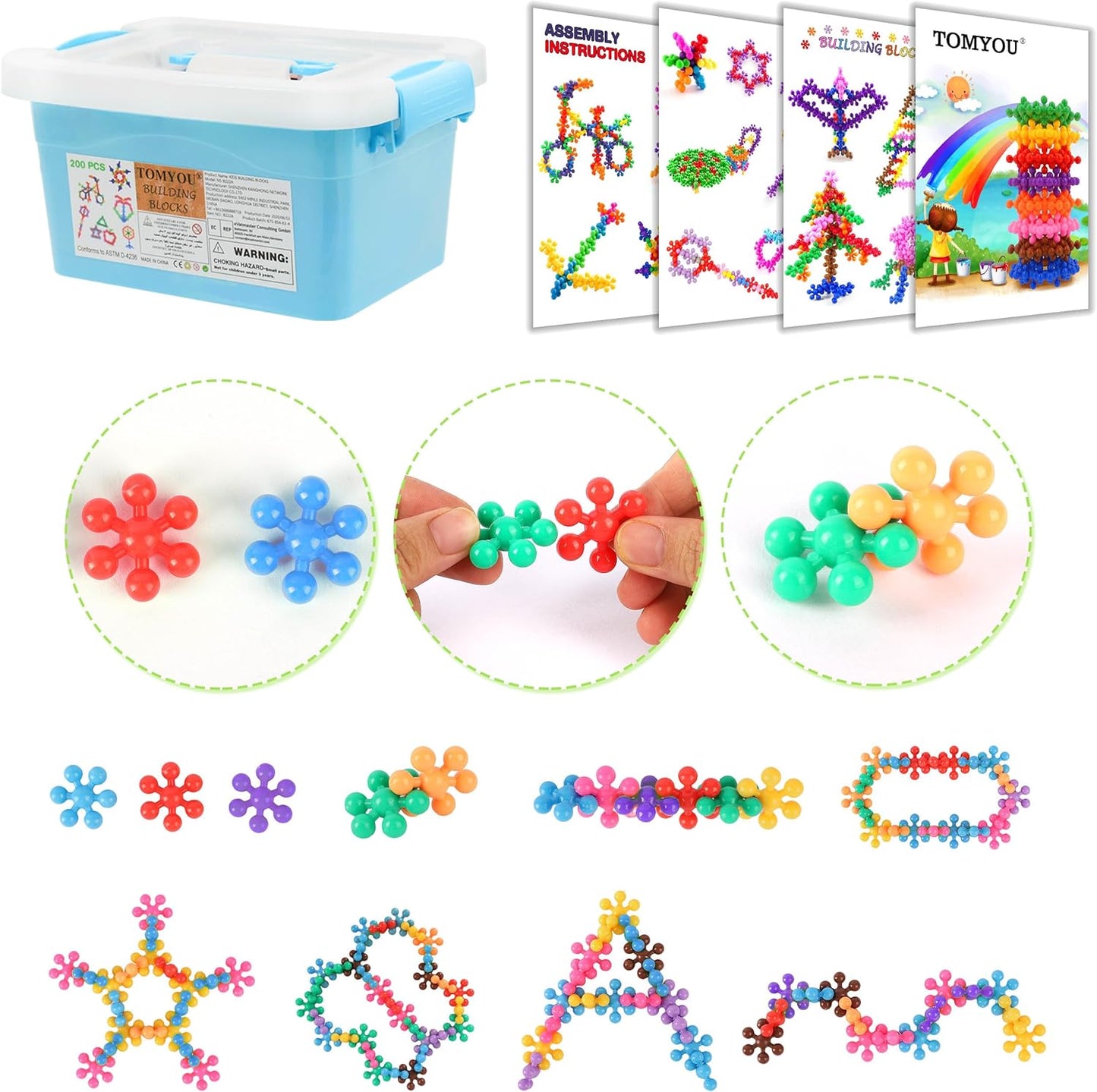 TOMYOU 200 Piece Building Blocks Kids STEM Educational Building Toys Discs Sets Interlocking Solid Plastic for Preschool Kids Aged 3+, Safe Material