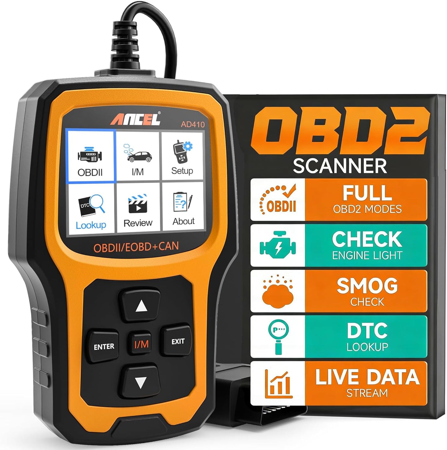 ANCEL AD410 Enhanced OBD2 Scanner Live Data Car Code Reader Clear Fault Codes Instantly, Automotive OBD 2 Fault Diagnostic Scan Tool for All OBDII Vehicles 1996+, Black/Yellow