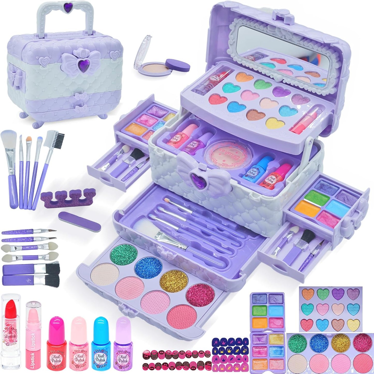 Kids Makeup Kit for Girl - 57PCS Kids Toys Make Up Set,Non Toxic & Washable Little Girls Toddler Toy,Princess Toys Play Makeup for Children Age 4-12 Years Old,Teen Christmas & Birthday Gifts (Purple)