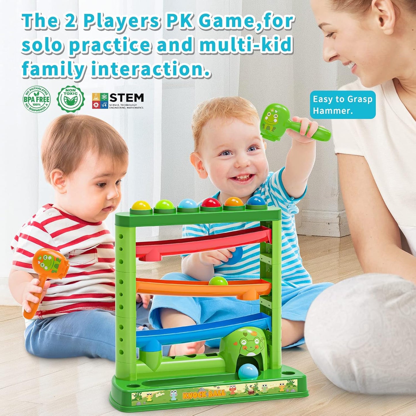 Toddlers Toys for 1 2 3 Years Old Kids, Pound A Ball Toys Included 2 Hammer & 12 Balls, Montessori Toys for 12-18 Months Baby, Interactive Game for Boys and Girls, Early Learning Educational Gift