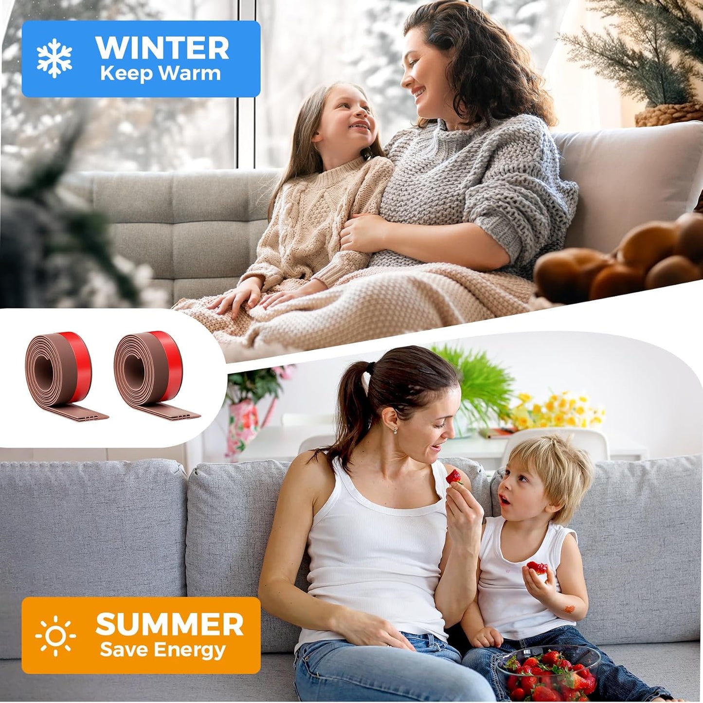 GroTheory 2 Pack Door Draft Stopper, Under Door Sweep for Exterior & Interior Doors, Weather Stripping Door Seal, Garage Window Blocker Noise Cold Air Insulation, Draft Guard Brown 2" W x 39" L