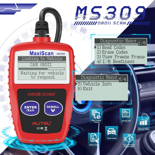 Autel MS309 OBD2 Scanner Check Engine Fault Code Reader, Read Codes Clear Codes, View Freeze Frame Data, I/M Readiness Smog Check CAN Diagnostic Scan Tool