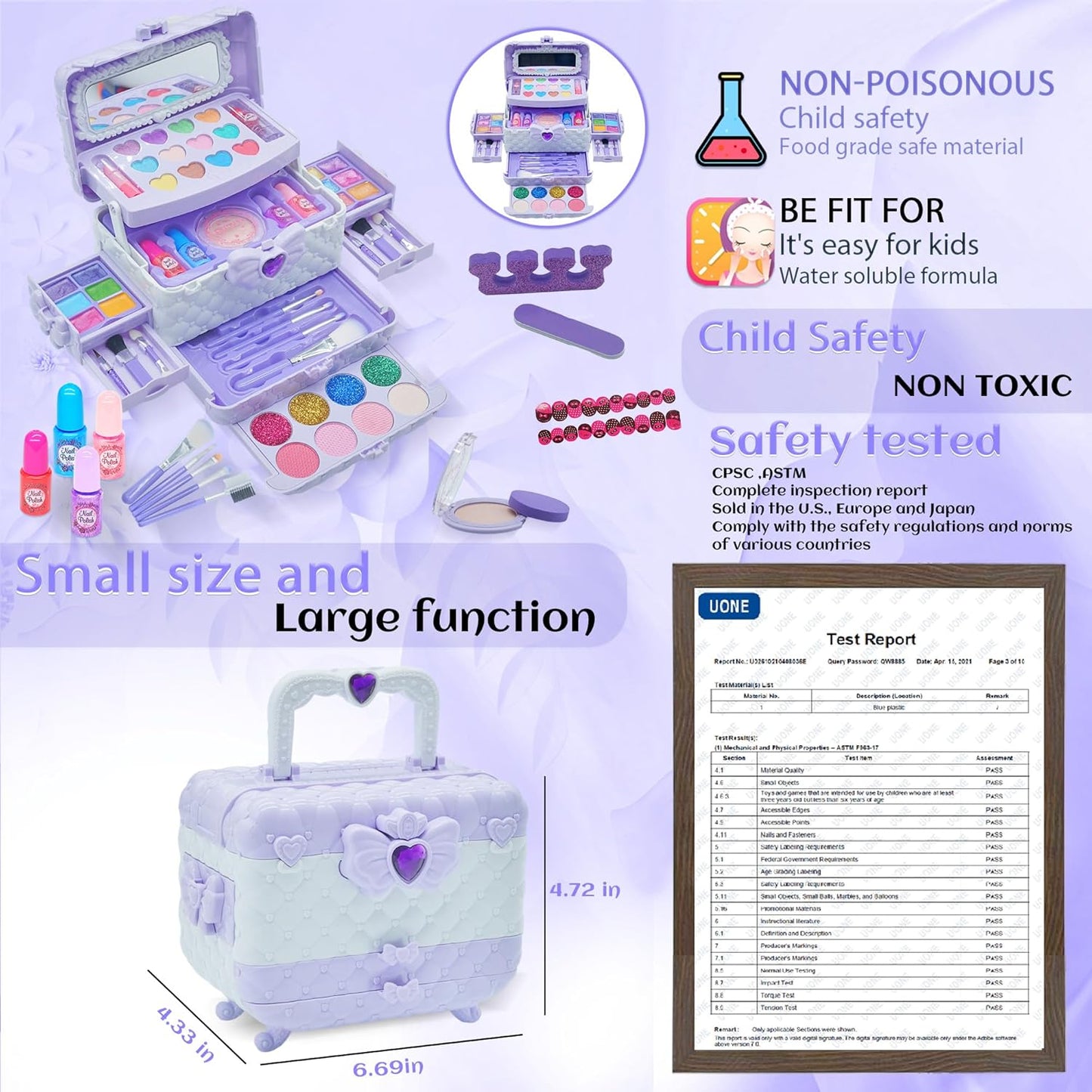 Kids Makeup Kit for Girl - 57PCS Kids Toys Make Up Set,Non Toxic & Washable Little Girls Toddler Toy,Princess Toys Play Makeup for Children Age 4-12 Years Old,Teen Christmas & Birthday Gifts (Purple)