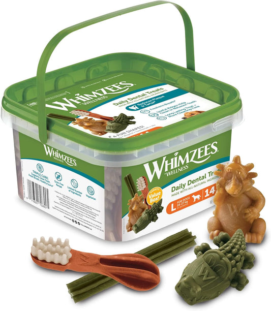 WHIMZEES Variety Value Box Dental Dog Treats, Variety Tub, Large (18-27kg Dogs), Natural Daily Dental Chews (Pack of 14)