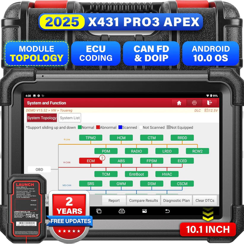 LAUNCH X431 PRO3 APEX OBD2 scanner, wireless diagnostic tool with DBScar VII, online coding, CANFD DoIP, 55+ services, AutoAuth FCA SGW