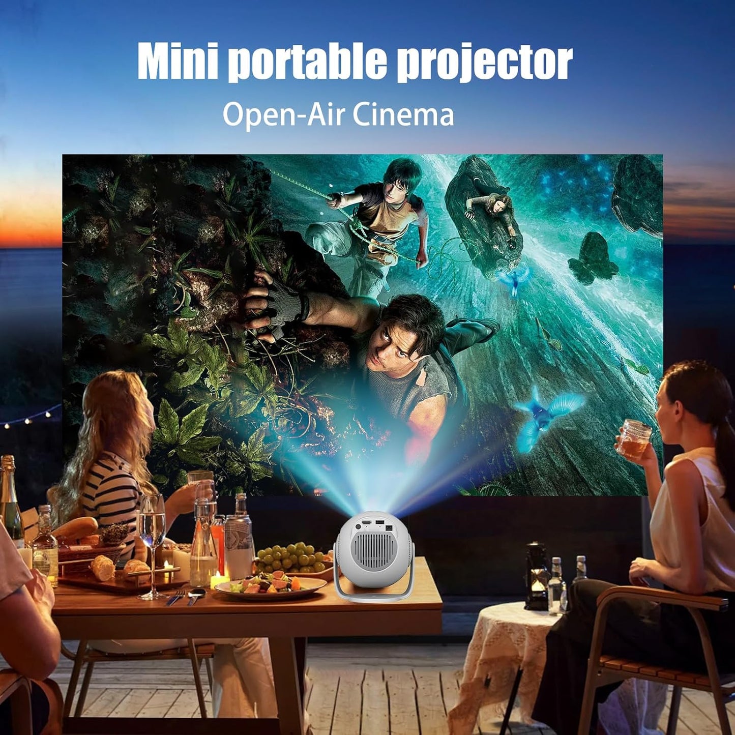 Mini Projector with 4K & 8K 1080 FHD, Portable Projector with Android 14, 5G WiFi 6 and Bluetooth 5.4, 270° Rotation, Smart Projector with HDMI/USB/DC, Automatic Horizontal Keystone Correction