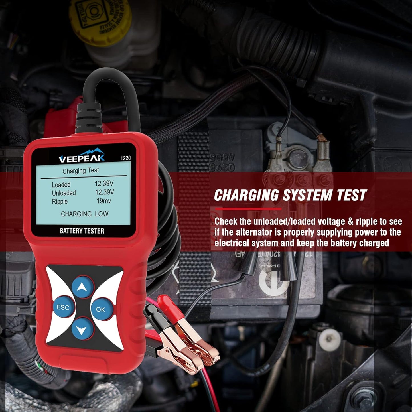 Veepeak 12V Car Battery Tester, Automotive 100-2000 CCA Digital Battery Load Tester Alternator Analyzer Vehicle Charging & Cranking System Checker for Cars Trucks Motorcycles Boats ATVs