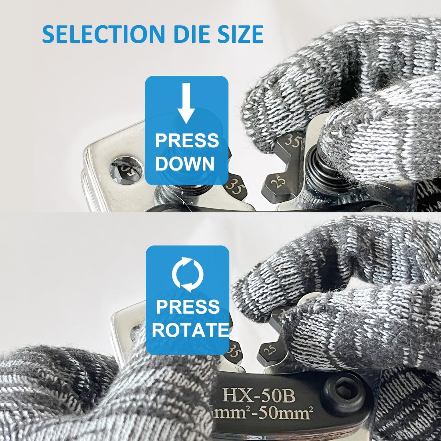 Battery Cable Lug Crimping Tool for Heavy Duty Wire Lugs, Battery Terminal 6-50mm², Wire Crimper for AWG 10-1/0 Electrical Lug