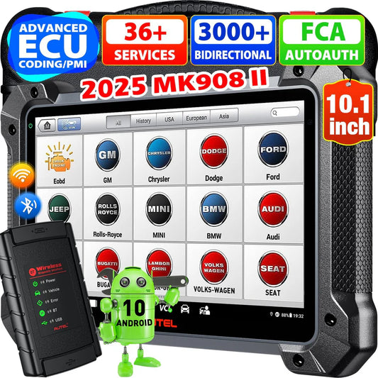 Autel MaxiCOM MK908 II scanner, ECU coding, 38+ services, 3K+ bidirectional tools, OS 10, OE all systems, Auto Scan 2.0