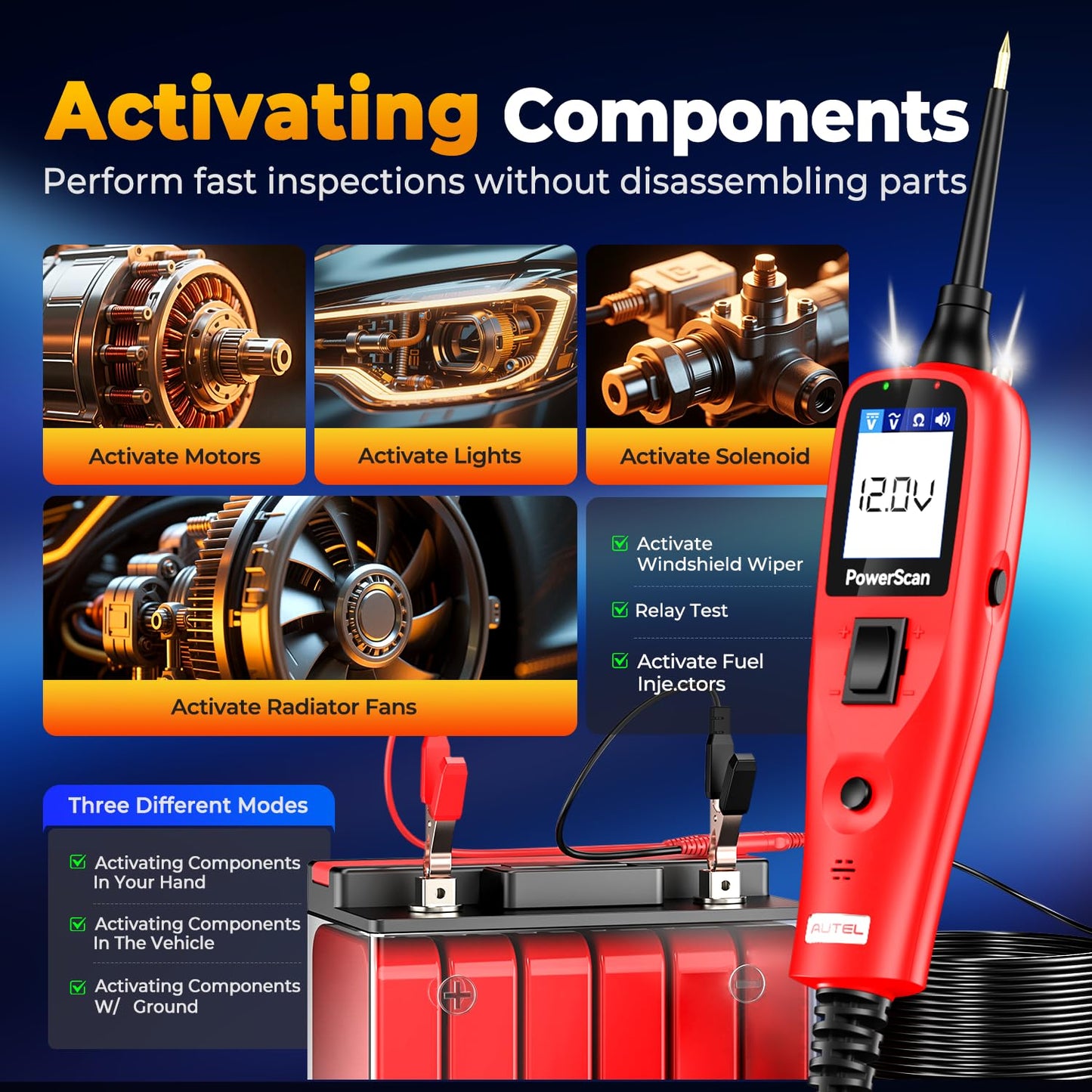 Autel PowerScan PS100 Automotive Circuit Tester, Power Circuit Probe Tool, 12-24V Electrical Short Open Breaker Circuit Finder, Digital Multimeter/Relay & Diode Resistance Tool Kit w/ 20FT Long Cord