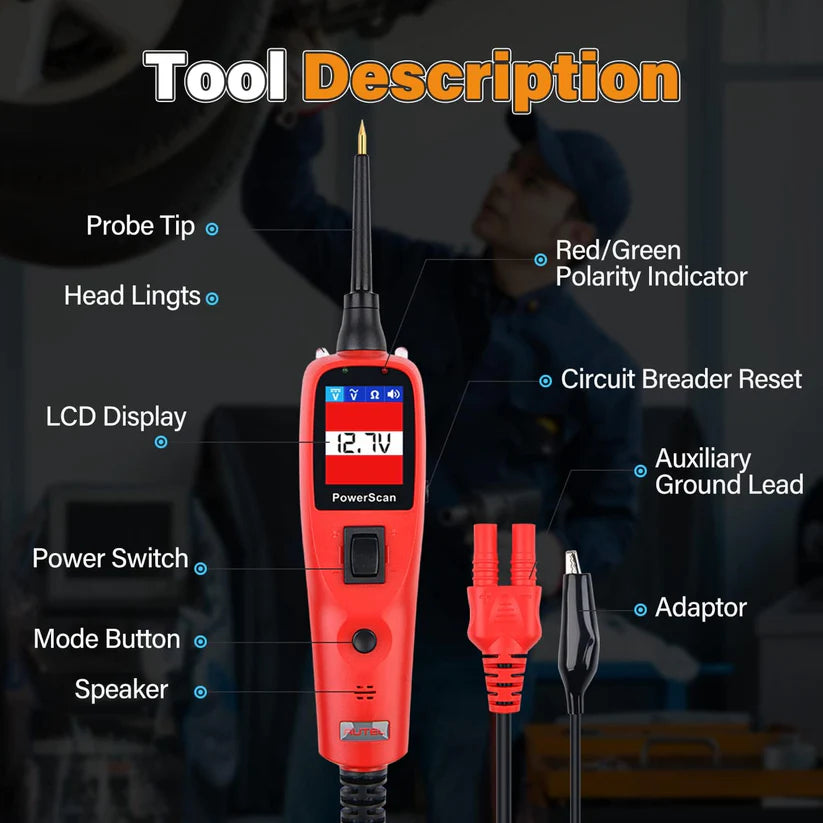 Autel PowerScan PS100 Automotive Circuit Tester, Universal 12V 24V Power Circuit Probe Tool