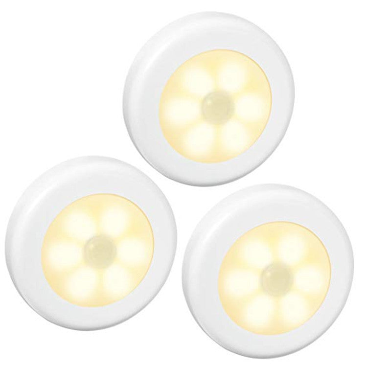 3Pcs  Round Sensor Light Smart Night Light LED Sensor Light Human Body Infrared Sensor Light LED Cabinet Light Wardrobe Light