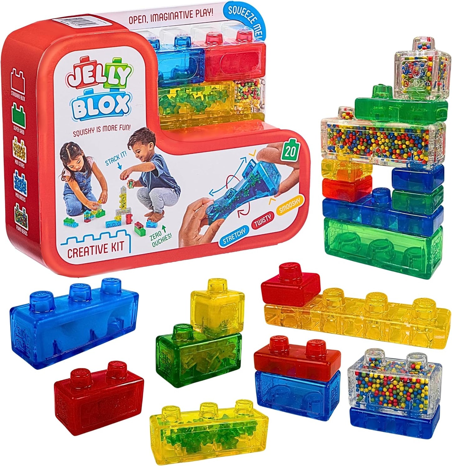 Jelly Blox Creative Kit - 20 Sensory Building Blocks for Toddlers & Preschoolers, Squishy, Stretchy, Safe, Fun & Developmental Play, Ages 2+