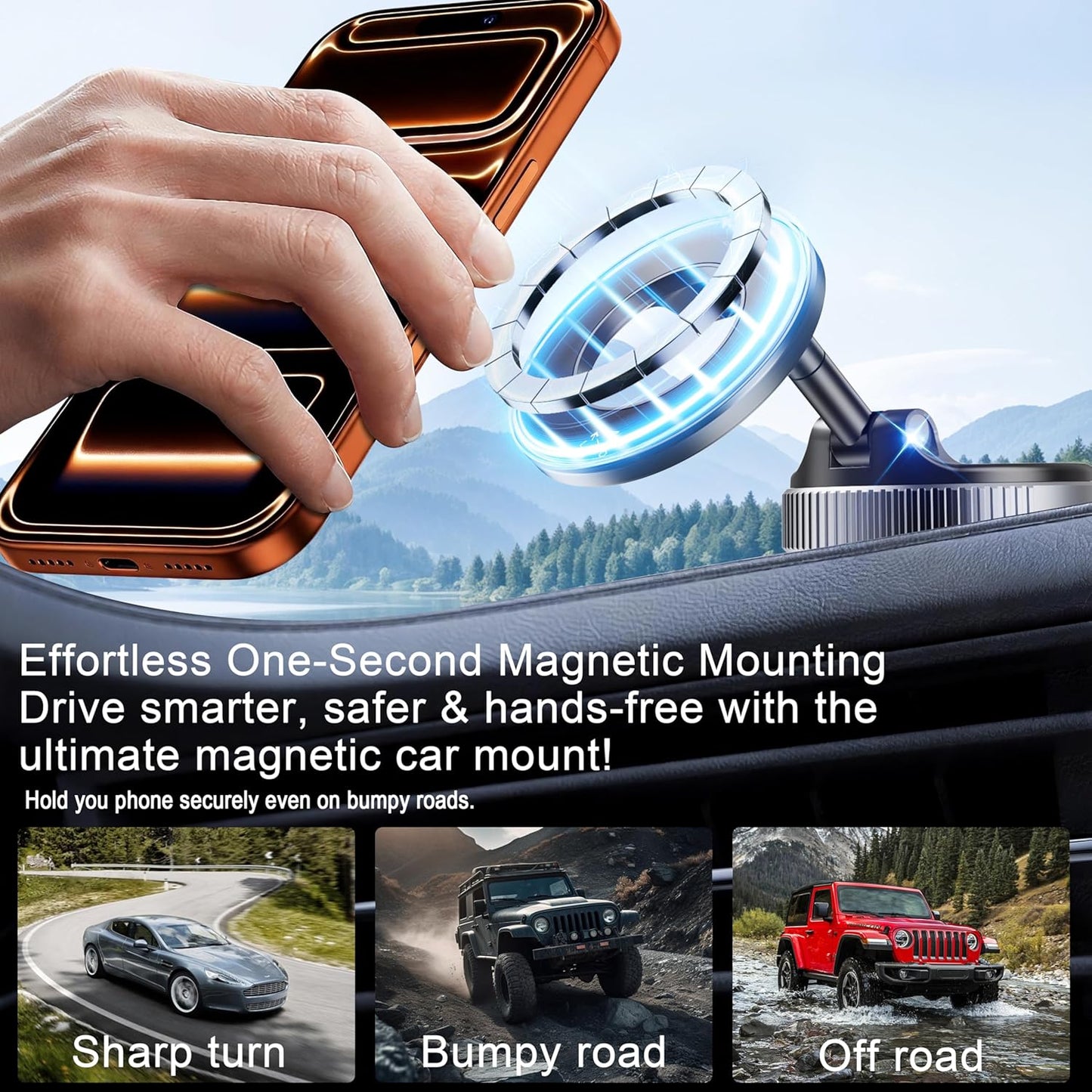 Car Phone Holder for Magsafe - 360° Adjustable Magnetic Suction Cup Phone Mount for iPhone 17 16 15 14 13 12 Series, Dashboard & Windshield
