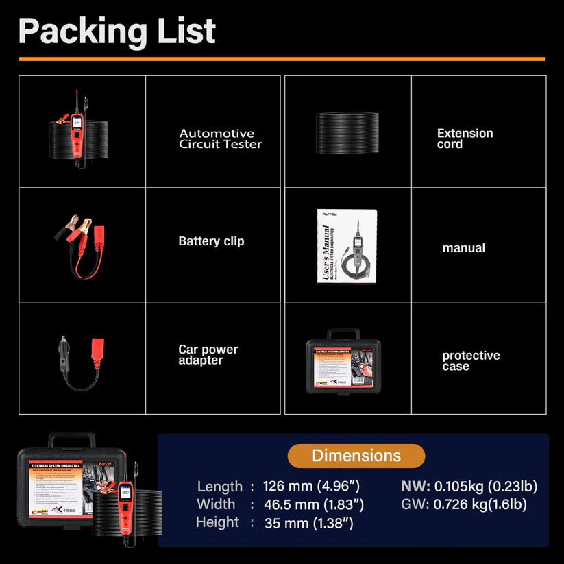 Autel PowerScan PS100 Automotive Circuit Tester, Universal 12V 24V Power Circuit Probe Tool
