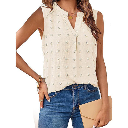 2025 Summer Ladies Clothing New Jacquard Sleeveless V-neck Vest T-shirt Women's Clothing