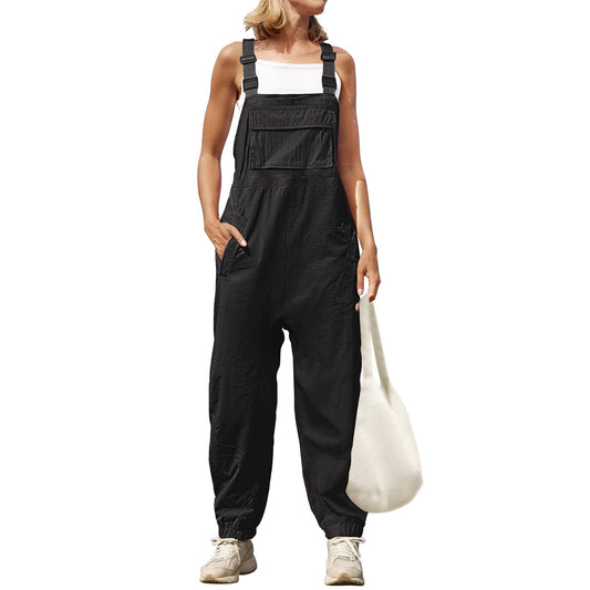 New Cotton Linen Women's One-piece Suspender Pants