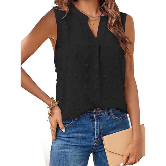 2025 Summer Ladies Clothing New Jacquard Sleeveless V-neck Vest T-shirt Women's Clothing