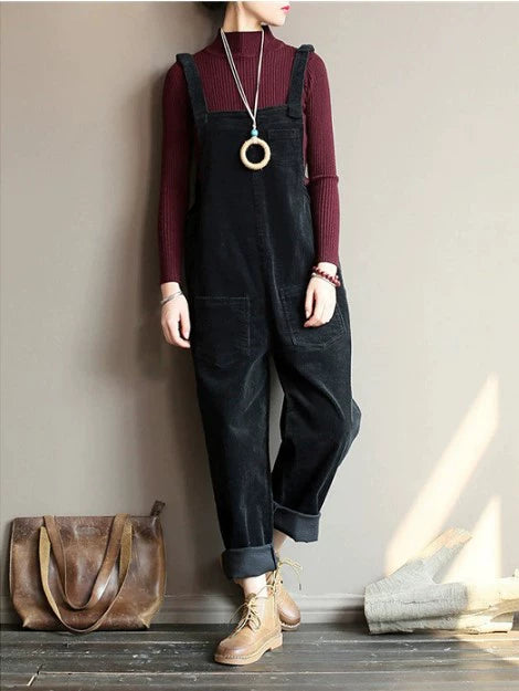 Corduroy Popular Solid Color Casual Long Suspender Pants