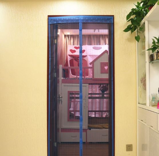 New Simple Striped Solid Color Anti-mosquito Door Curtain Magnetic Soft Yarn Door Curtain Free Punching Bedroom Living Room Anti-fly Ventilation Curtain