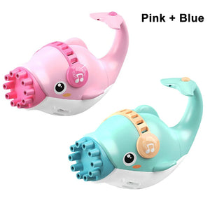 Children Cartoon Dolphin Bubble Gun Electric Bubble Blowing Machine Soapy Water Bubble Machine Outdoor Children's Toy Gift