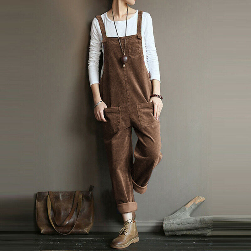 Corduroy Popular Solid Color Casual Long Suspender Pants
