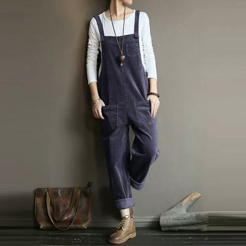 Corduroy Popular Solid Color Casual Long Suspender Pants