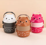 Glasses Bear Double-layer Portable Lunch Box Separated Layered Office Workers' Lunch Box Japanese-style Student Lunch Box Large Capacity