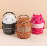 Glasses Bear Double-layer Portable Lunch Box Separated Layered Office Workers' Lunch Box Japanese-style Student Lunch Box Large Capacity