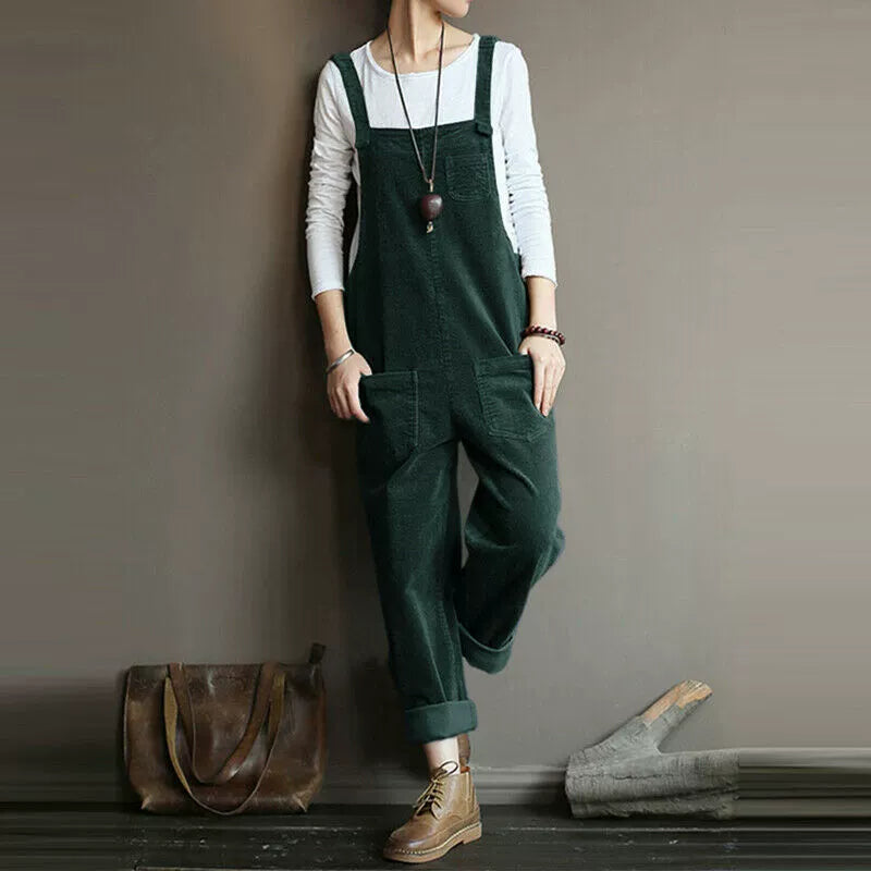 Corduroy Popular Solid Color Casual Long Suspender Pants
