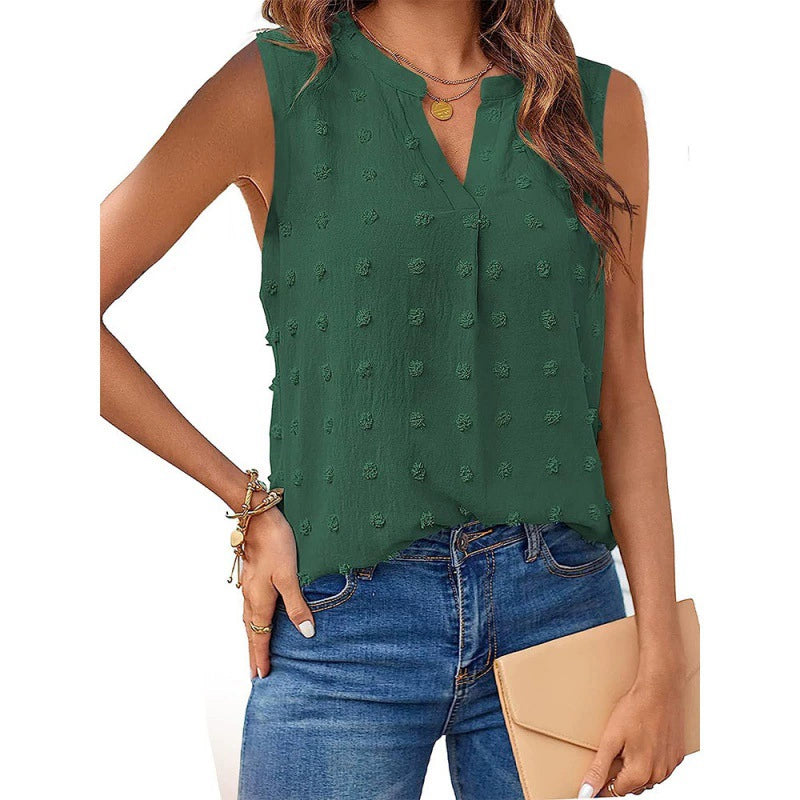 2025 Summer Ladies Clothing New Jacquard Sleeveless V-neck Vest T-shirt Women's Clothing