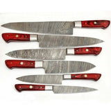 Custom Handmade Damascus Chef Knife Sets and Kitchen 6 Pcs Knife Set With Pure Leather Bag (Chef Knnife-48)