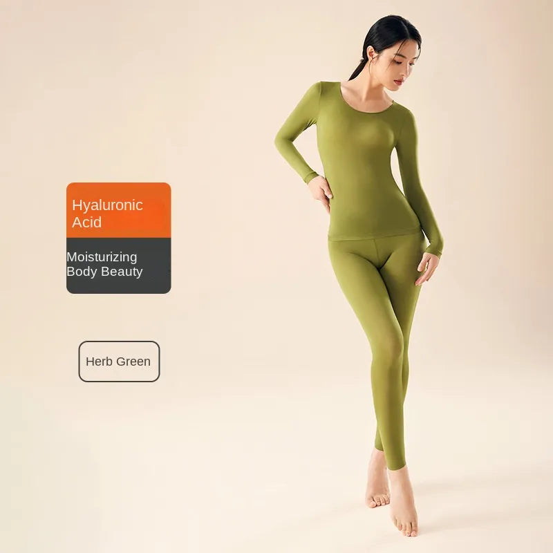 Hyaluronic Acid Moisturizing Warm Long-sleeved Trousers Fever Skin Beauty Mask Autumn Clothes Long Johns High Elastic Base Warm Suit Women