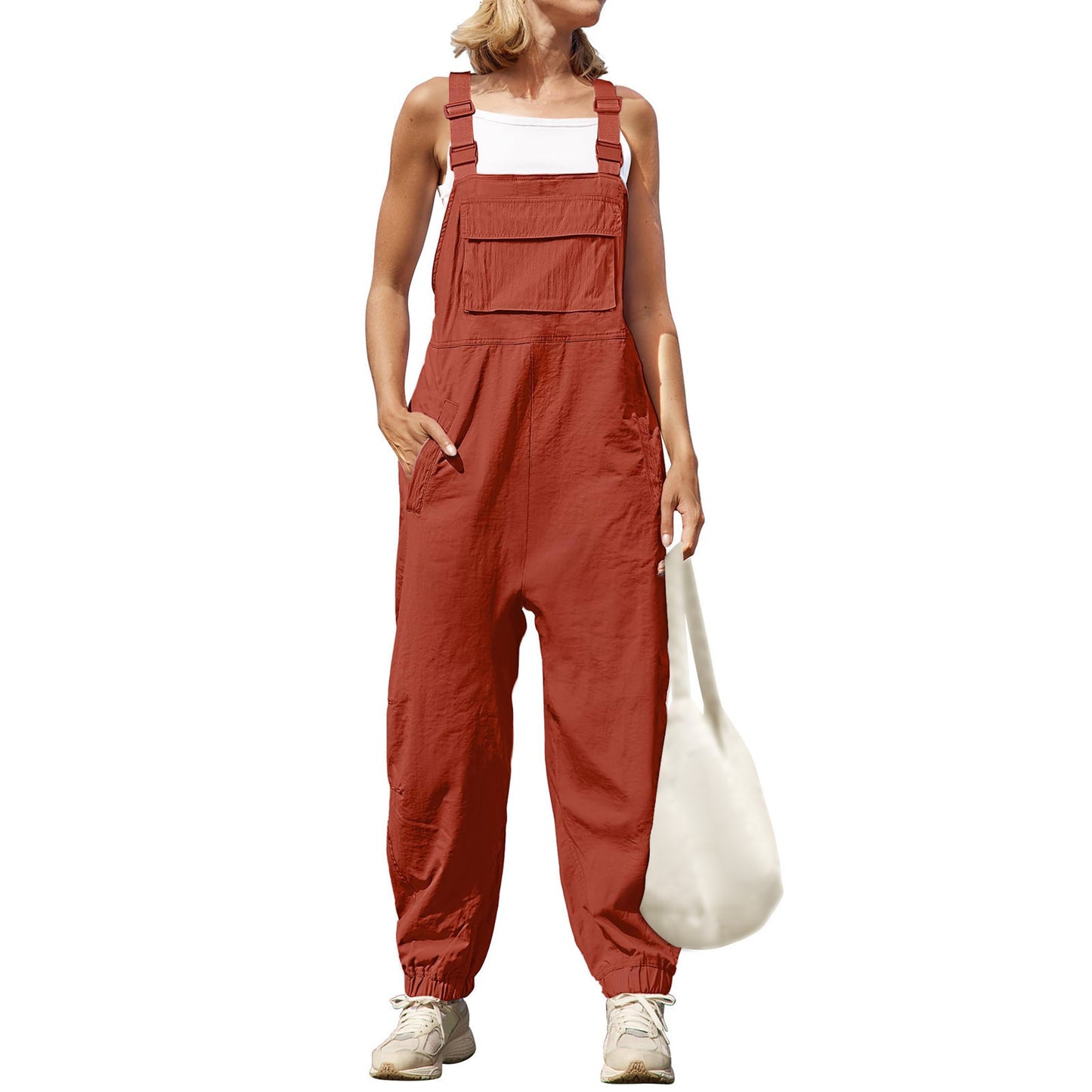 New Cotton Linen Women's One-piece Suspender Pants