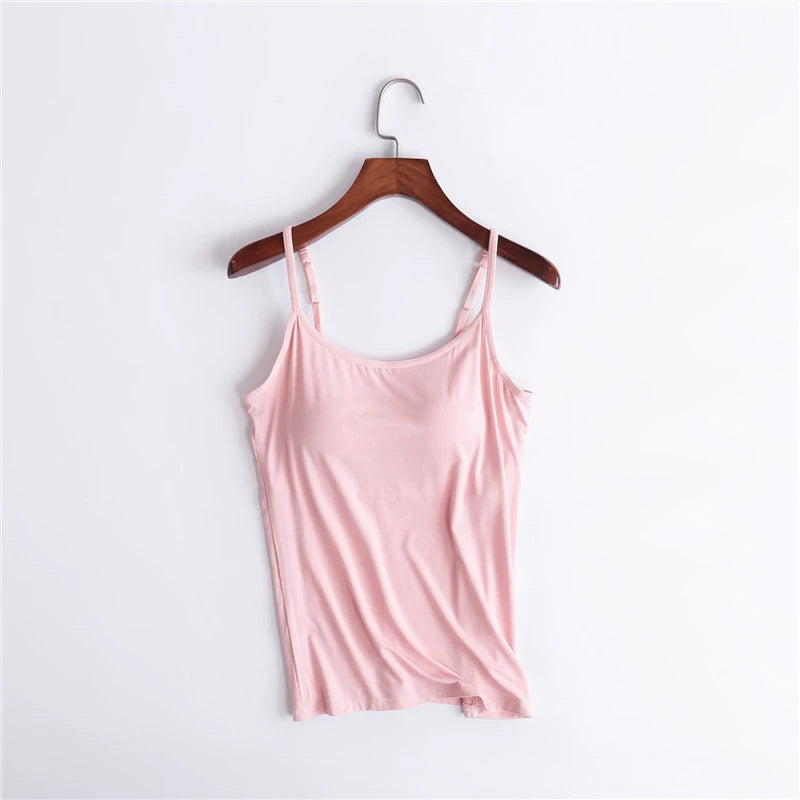 Women's Camisole Vest With Chest Cushion Without Steel Ring Cup One-piece Outer Wearing Underwear Yoga Sports T-shirt
