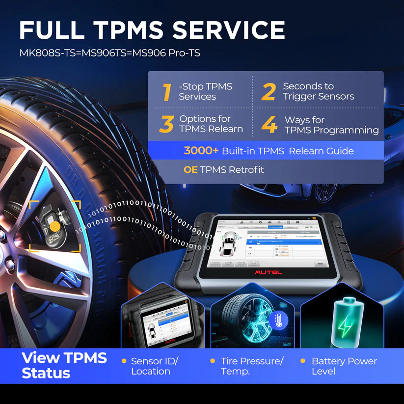 Autel MaxiCOM MK808S-TS OBD2 scanner with bidirectional testing, 28 services, 150 brands, TPMS programming