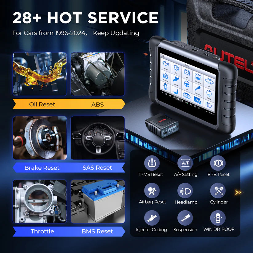 Autel MaxiCOM MK808S-TS OBD2 scanner with bidirectional testing, 28 services, 150 brands, TPMS programming