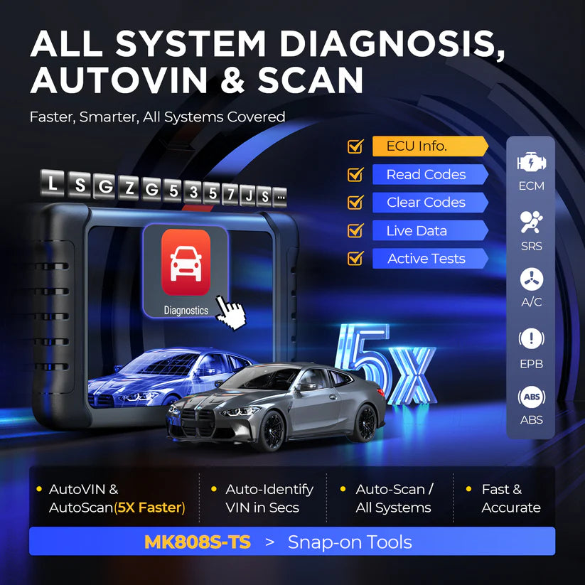 Autel MaxiCOM MK808S-TS OBD2 scanner with bidirectional testing, 28 services, 150 brands, TPMS programming