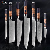 Damascus Steel Chef Knife Suit Blue Resin Honeycomb Round Handle Kitchen Knife Vegetable Cutter Cutter Household Cutter