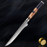 Damascus Steel Chef Knife Suit Blue Resin Honeycomb Round Handle Kitchen Knife Vegetable Cutter Cutter Household Cutter