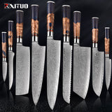 Damascus Steel Chef Knife Suit Blue Resin Honeycomb Round Handle Kitchen Knife Vegetable Cutter Cutter Household Cutter