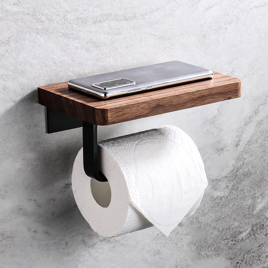 Creative Solid Wood Tissue Holder Punch-free Toilet Tissue Box Toilet Mobile Phone Storage Rack Black Walnut Roll Paper Holder