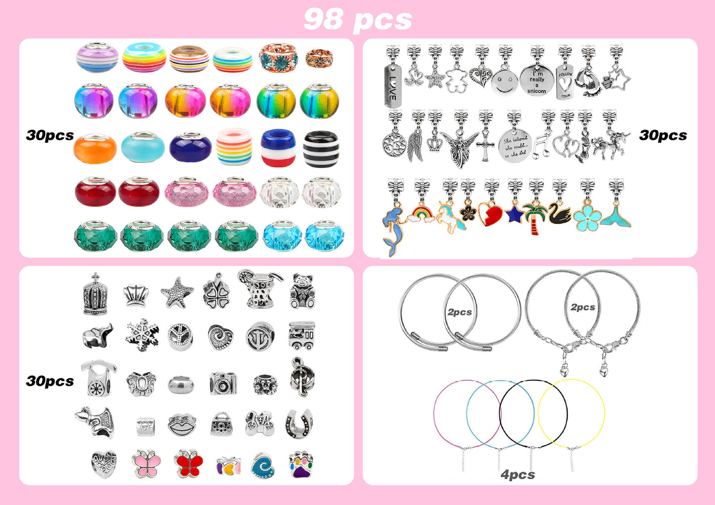 Children's DIY Bracelet Set Unicorn Cute Jewelry Panjia Beads  1.75cm Box Height