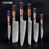 Damascus Steel Chef Knife Suit Blue Resin Honeycomb Round Handle Kitchen Knife Vegetable Cutter Cutter Household Cutter