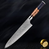 Damascus Steel Chef Knife Suit Blue Resin Honeycomb Round Handle Kitchen Knife Vegetable Cutter Cutter Household Cutter