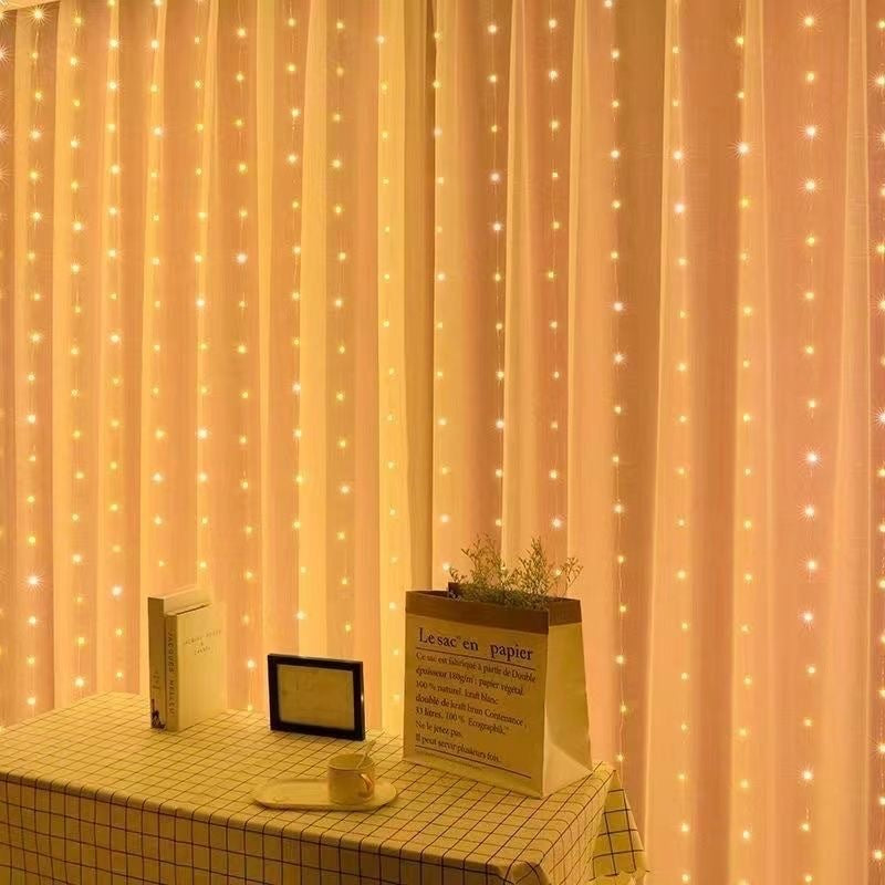 3*3m LED Copper Wire Curtain Light Christmas Holiday Decoration USB Eight-Function Remote Control Colored Light String