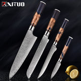 Damascus Steel Chef Knife Suit Blue Resin Honeycomb Round Handle Kitchen Knife Vegetable Cutter Cutter Household Cutter