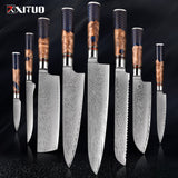 Damascus Steel Chef Knife Suit Blue Resin Honeycomb Round Handle Kitchen Knife Vegetable Cutter Cutter Household Cutter