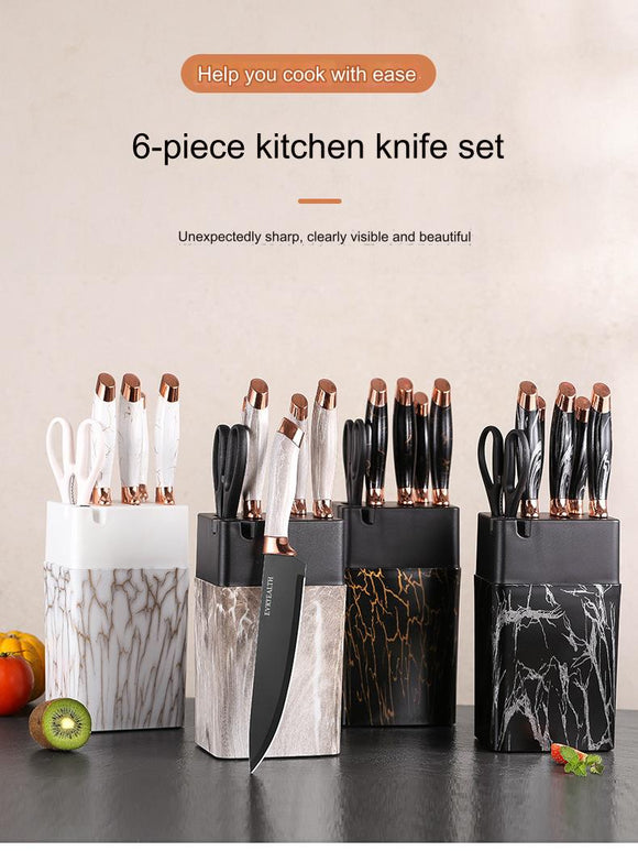 Marble Grain Double Plating Head Seven-piece Knife Square Seat Kitchen Stainless Steel Paint Knife Suit